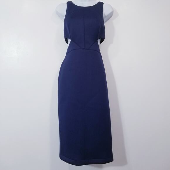 Hunter Bell Women size 6 Navy Blue Cutout Midi Bodycon Dress Sleeveless - Picture 2 of 16